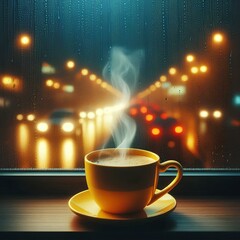 Obraz premium Hot black coffee when it's raining