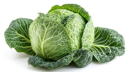 Fresh ripe cabbage vegetable isolated on a white background : Generative AI