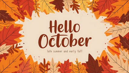 Hello october lettering with leaves frame background