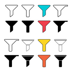 Set of filter button web shape icon, filtering symbol, funnel sign vector illustration