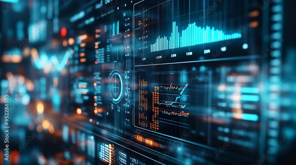 Fototapete Business finance data analytics graphFinancial management technologyAdvisor using KPI Dashboard on virtual screen : Generative AI