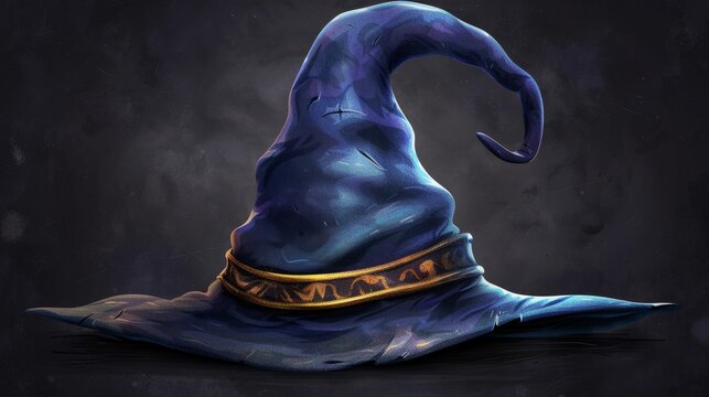 Illustrated witch hat with fantasy elements, featuring detailed design and provided as a transparent PNG for seamless integration into any project