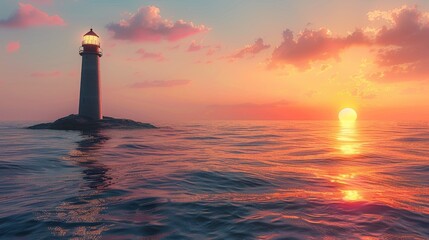 A lighthouse stands on the cliffs jutting out into the ocean, surrounded by a magnificent ocean...