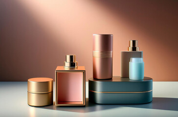 set of cosmetic bottles