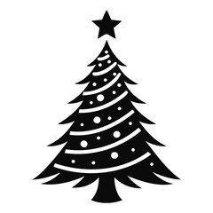 Christmas tree Black silhouette Vector Illustration isolated on a white background