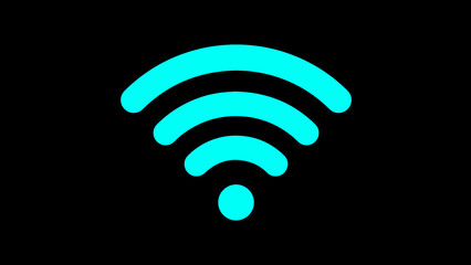 cyan Wi-Fi icon. Wi-Fi wireless internet signal on black background.