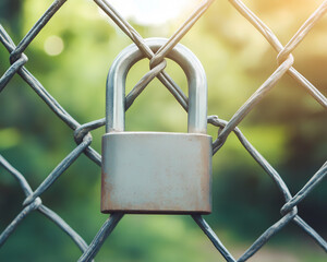 Padlock on a Chain Link Fence