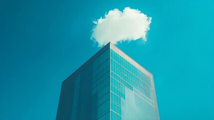 blue building with a blue sky and little cloud above it : Generative AI