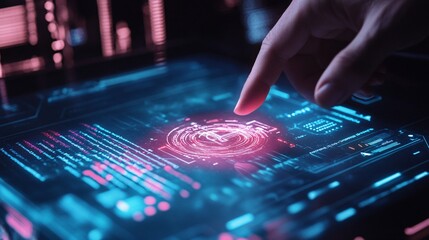 Hand with Stylus Interacting with Digital Fingerprint Interface