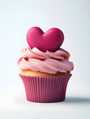 Exquisite Valentine s Day Cupcake with Swirling Pink Buttercream and Crimson Fondant Heart