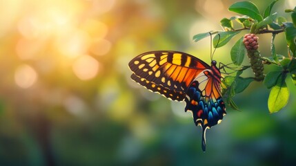 A butterfly emerging from its cocoon, its vibrant wings open wide, symbolizing the transformative power of freedom