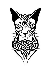 Obraz premium Oriental Shorthair Cat head very simple traditional tattoo flash styles illustration