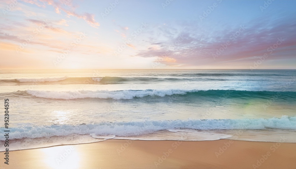 Canvas Prints serene beach sunrise digital art with gentle waves and soft pastel colors for tranquil coastal scene