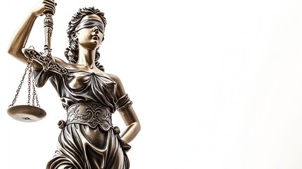 Statue of Lady Justice isolated on white low angle view Symbol of fair treatment under law : Generative AI