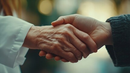 Cropped shot of a female nurse hold her senior patients hand Giving Support Doctor helping old patient with Alzheimers disease Female carer holding hands of senior man : Generative AI