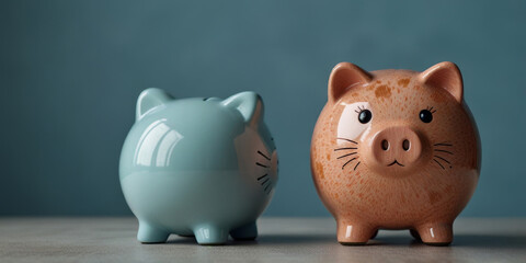 A blue kitty bank on a blue background