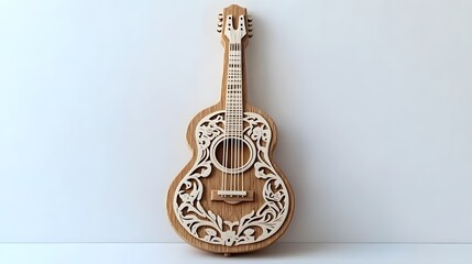 Fototapeta premium Flamenco Guitar Wooden Relief: Spanish Heritage Essence Captured