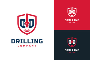 Drilling logo design. Letter D drill logo, boring machine logo design template