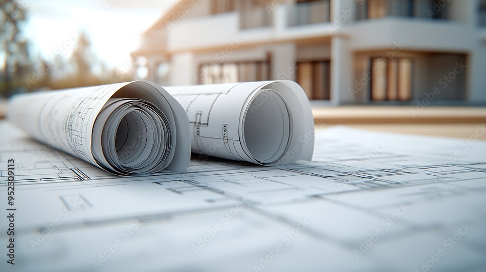 Leinwandbilder the home design architects are reviewing the house plan draft the project commissioned by the client