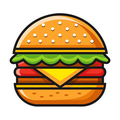 Bold Cartoon Cheeseburger Icon: Sticker-Style Vector with Thick Outline