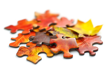 An isolated image of an autumn-themed puzzle on a white background, capturing the essence of the fall season through vibrant colors and seasonal elements.