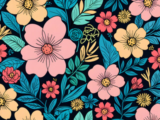 seamless pattern with flowers,Ai generated 
