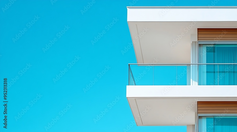 Leinwandbilder architectural details of a modern building balconies and windows on the background of a clear blue s