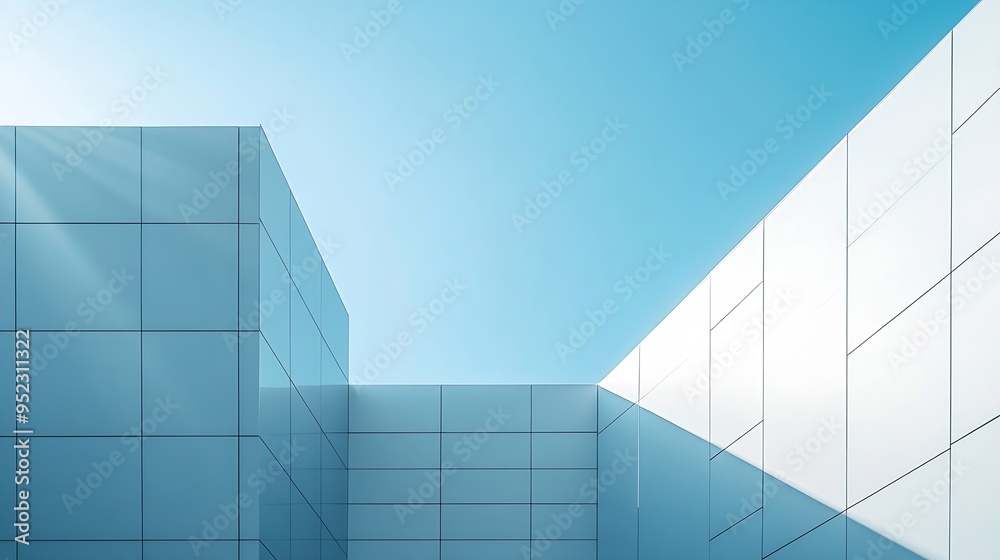 Aufkleber high section of gray and white buildings group in geometric shape with sunlight and shadow on surfac