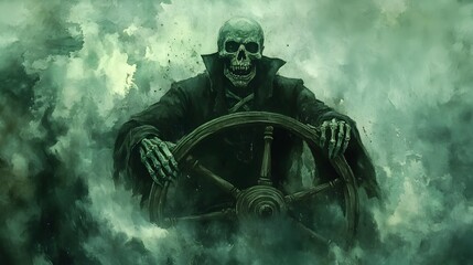 Fototapeta premium Grim Reaper Steering a Misty Mysterious Atmospheric Environment