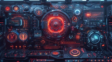 Obraz premium Cyberpunk-inspired UI kit, futuristic interface, 