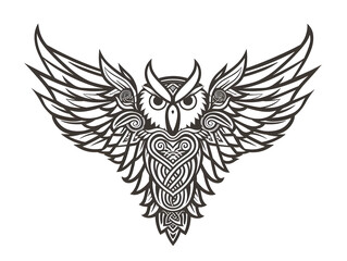 Owl Wings very simple traditional tattoo flash styles illustration