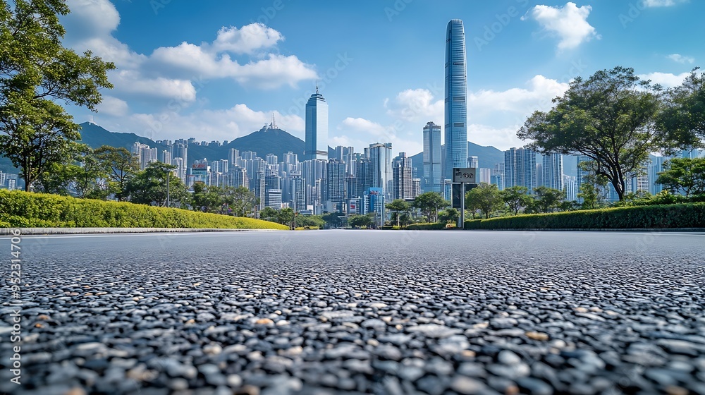 Poster asphalt road square and city skyline with modern buildings scenery in shenzhen panoramic view : gene