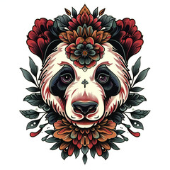 Panda Bear head very simple traditional tattoo flash styles illustration