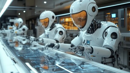 Fototapeta premium Robots Working on a Futuristic Production Line