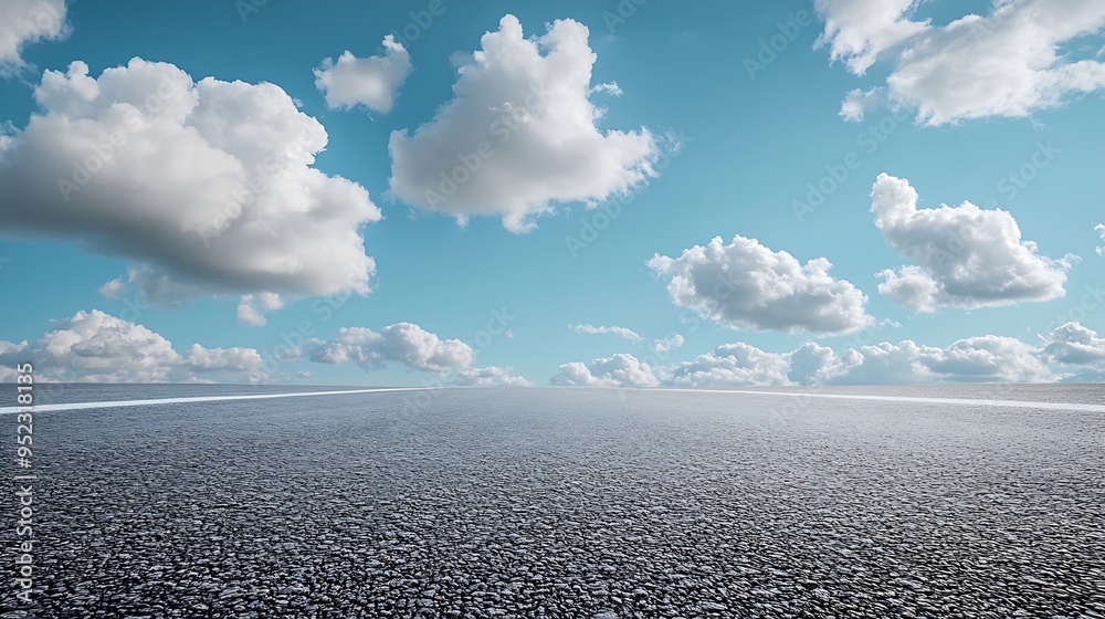 Aufkleber empty asphalt road and cloudscape on sunny day : generative ai