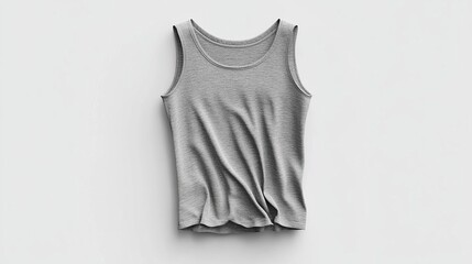 A simple gray tank top displayed against a plain background, showcasing its design and texture.