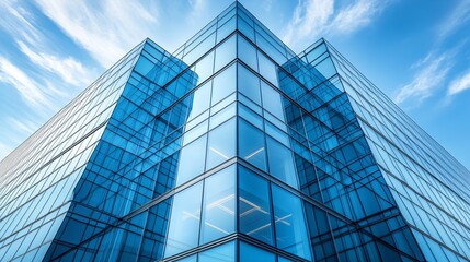 Naklejka premium Modern glass facade of office building : Generative AI