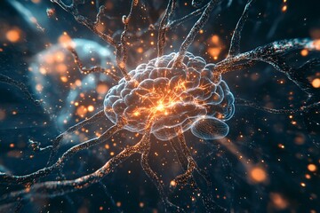 Human Brain Glowing with Neural Network