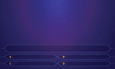 Question and answers template from TV game. Test and quiz concept. Quiz game in tv. Gradient background of blue and azure color. Four answers for knowledge exam.