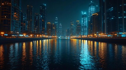 the business bay of dubai at night : Generative AI