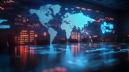 Abstract creative financial graph interface and world map on a modern conference room background forex and investment concept Multiexposure : Generative AI