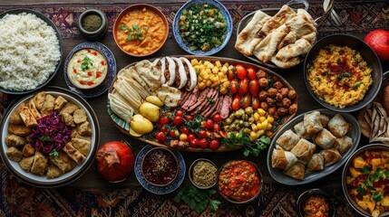 Fototapeta premium A beautifully arranged food platter featuring traditional dishes from different countries, celebrating global food heritage on World Food Day.