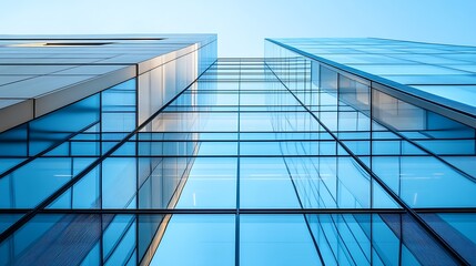 Obraz premium Contemporary architecture Close up of a modern office building with a glass facade : Generative AI