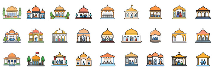 Mughal Garden Icon Set. Set of Mughal Garden.