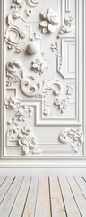 White Floral Wall Decor with Wooden Floor.