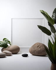 A cozy room setup featuring a wooden planter, a green plant, and a solid color wall as background, creating an ideal setting for adding text with a copy space image.