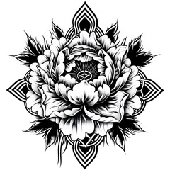 Peony flower very simple traditional tattoo flash styles illustration