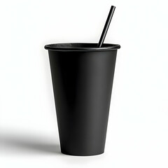 A sleek black cup with a straw, perfect for beverages, showcasing modern design and minimalism in everyday drinking.