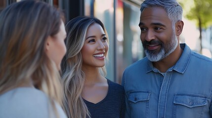Obraz premium Diverse couple and real estate agent examining rental options : Generative AI