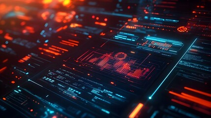 Obraz premium Futuristic Fintech Software Interface with Sleek Holographic Displays and Advanced Data Visualizations